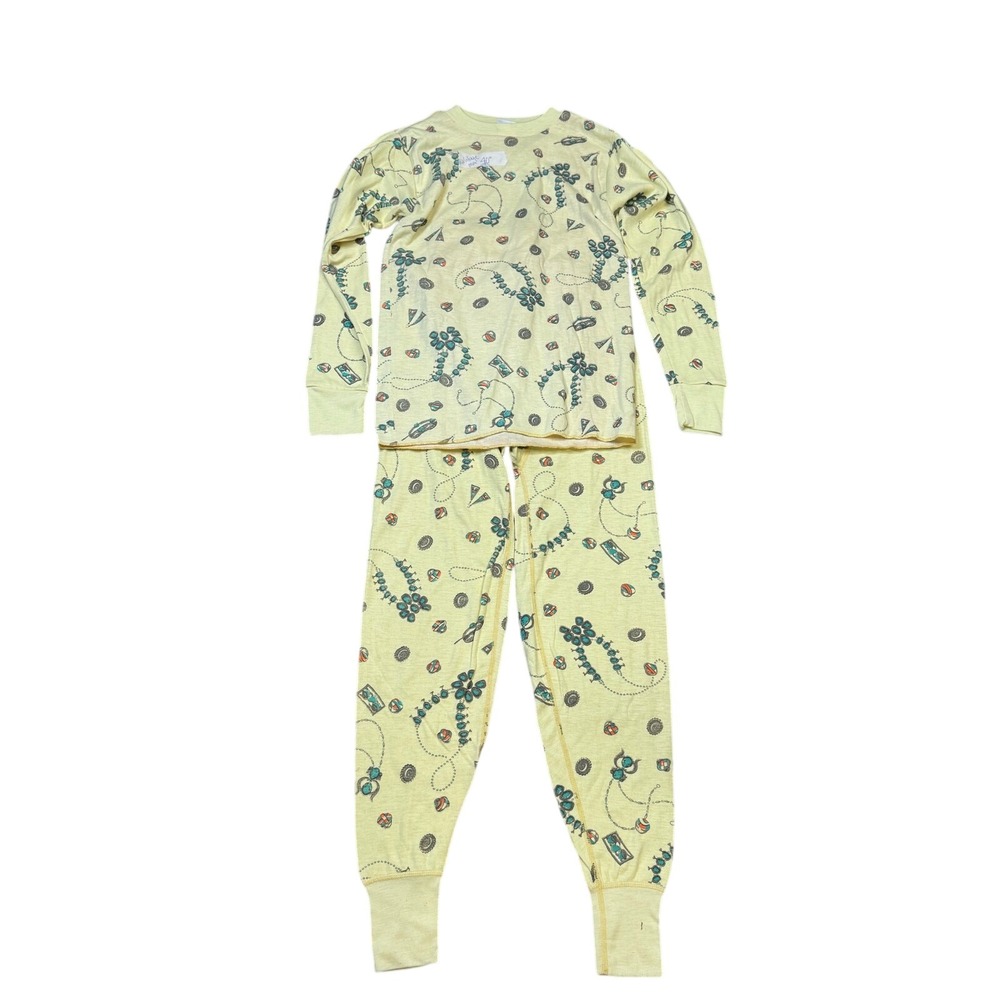 Vintage Pajama Set Yellow Novelty Print Two-Piece Long Sleeve‎ Sleepwear Lounge